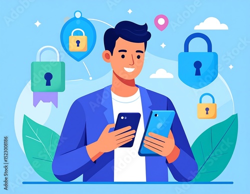 Man holding phones, security concept
