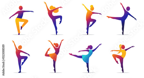 Colorful Ballet Dancers in Graceful Poses and Dynamic Movements