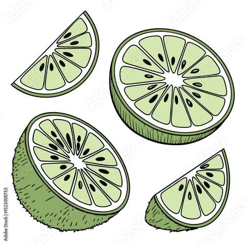 Collection of lime slide In different perspectives
