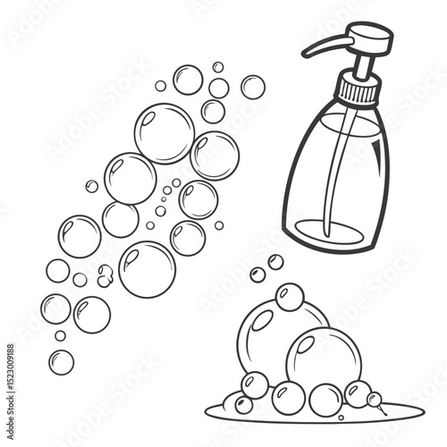 Collection of white liquid suds from soap shampoo In different perspectives