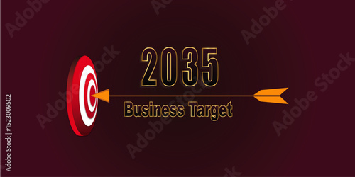Business target 2035 concept banner. An arrow hitting the bullseye on a dartboard, representing future goals, company strategy, mission, and success.	
