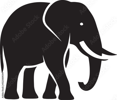 Fun cartoon elephant silhouette vector illustration with a cute baby trunk design for wild animal clip art
