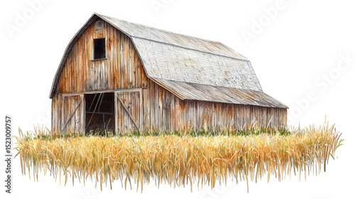 Rustic Wooden Barn Surrounded by Tall Wheat Field in Autumn Landscape