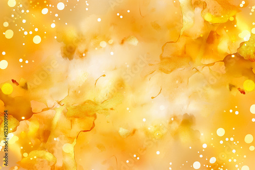 Golden abstract background with bubbles and light effects creating festive atmosphere