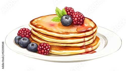 Delicious Stack of Pancakes with Fresh Berries and Maple Syrup