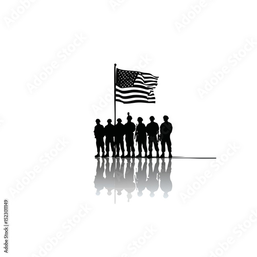US Army Soldier Silhouette - Patriotic Flag Vector Icon