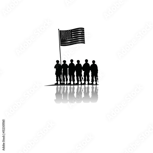 US Army Soldier Silhouette - Patriotic Flag Vector Icon