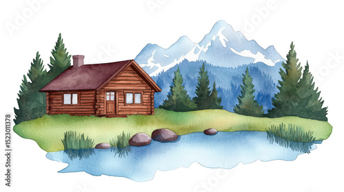 Cozy Wooden Cabin Surrounded by Nature with Mountains and Clear Lake