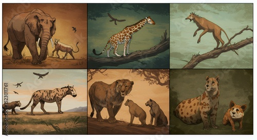Prehistoric Animals: A Collection of Ancient Creatures in Illustrated Panels