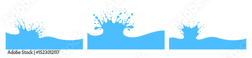 Splash and flow of milk, water or any liquid. Flat splashes and drops, crown shaped. Can be use for background of designs, logo, emblem, label of organic ecological dairy products. Vector illustration