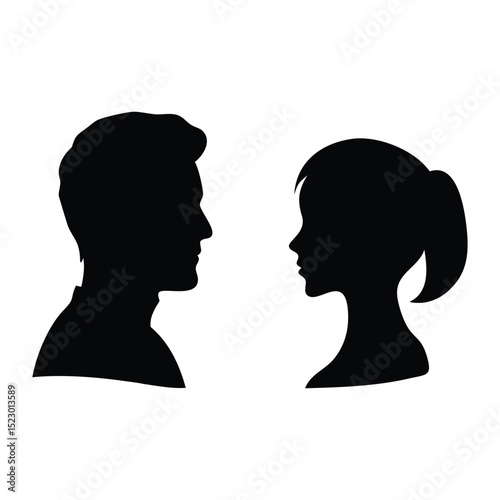Cameo man and woman face logo Silhouette vector design.