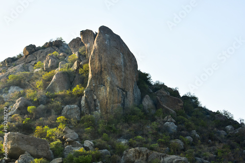фотографія A majestic rocky mountain with sparse green vegetation under a clear sky in Tamil Nadu