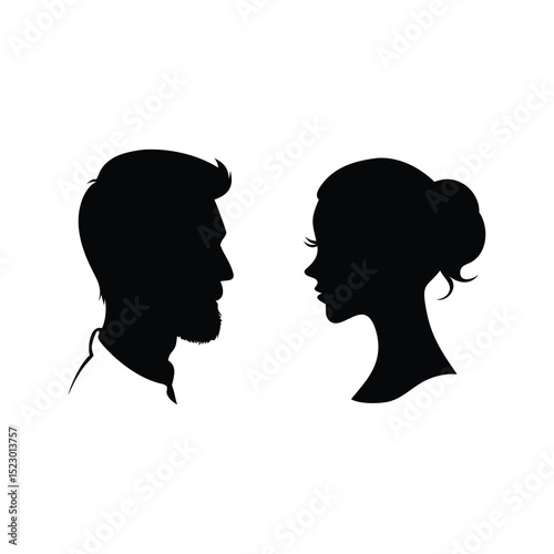Cameo man and woman face logo Silhouette vector design.