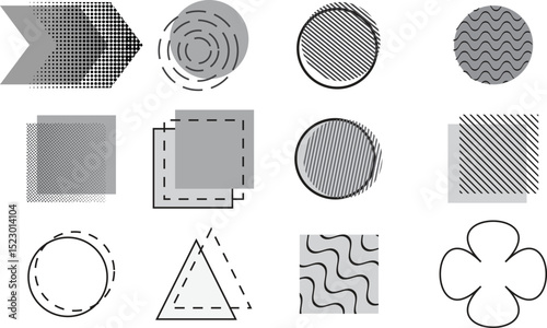 Brutalist Shapes, Cool Geometric Forms. Bauhaus Minimalist Graphic Design, Trendy minimalist elements set  Brutal modern contemporary figure. Swiss design aesthetic.