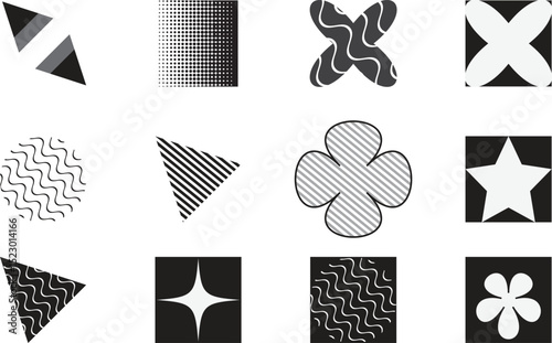Abstract geometric shapes set Collection. Memphis design, retro elements for web, vintage, advertisement, commercial banner, poster, 