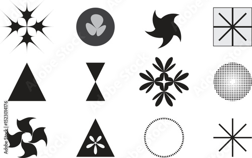 Abstract geometric shapes set Collection. Memphis design, retro elements for web, vintage, advertisement, commercial banner, poster, 
