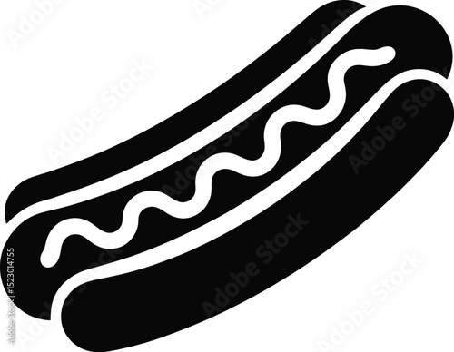 Simple black and white hot dog icon graphic.