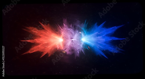 Abstract Explosion of Cosmic Energy in Red, Purple, and Blue Colors