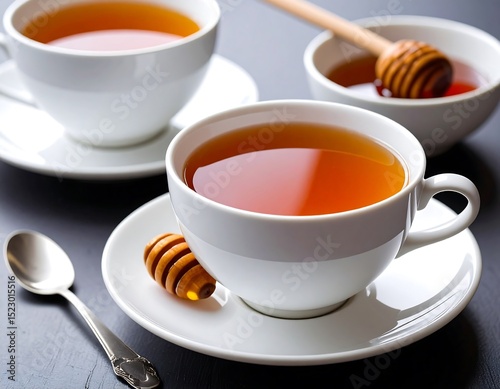Three cups of tea with honey