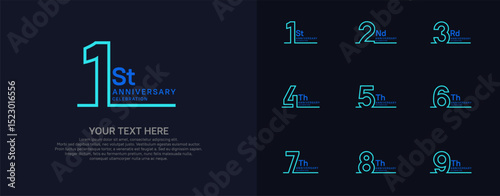 Anniversary logo set vector design, blue color for celebration event