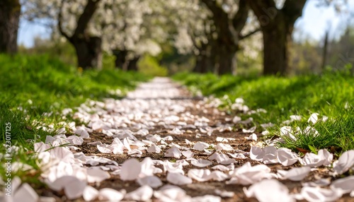 Spring path covered in petals