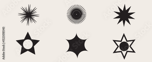 Retro futuristic sparkle icons collection. Set of star shapes. Abstract cool shine effect sign vector design.
