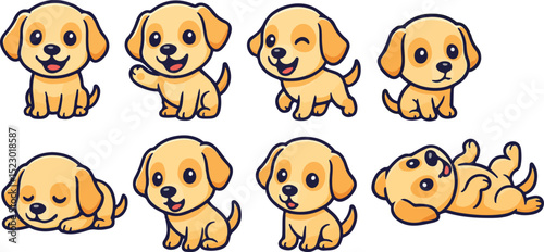 vector illustration of little baby puppy dog cartoon funny cute mascot character cartoon with 8 poses 01