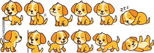 vector illustration of little baby puppy dog cartoon funny cute mascot character cartoon with 12 poses 