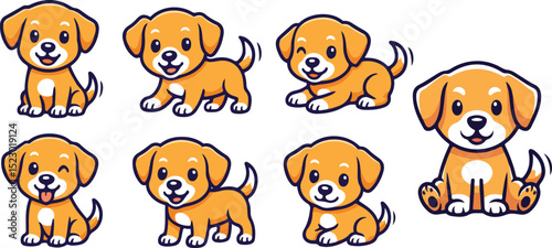 vector illustration of little baby puppy dog cartoon funny cute mascot character cartoon with 7 poses 