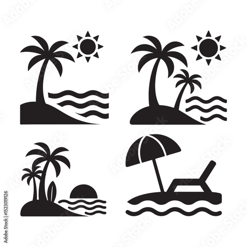Beach icon silhouette vector design with white background