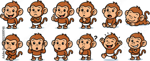 vector illustration of little baby monkey primal cimpanzee orangutans gorilla cartoon funny cute mascot character cartoon with 12 poses 