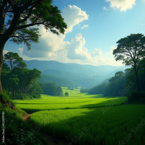 green field and blue sky