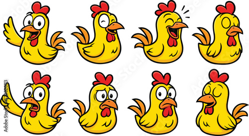 vector illustration of chicken hen funny cartoon mascot character cartoon with 8 poses