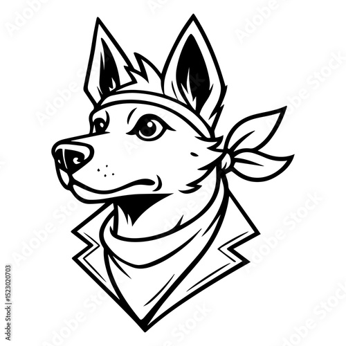 Rebellious Canine Portrait A bold and unique illustration of a dog with a bandana and jacket, showcasing a spirit of independence.