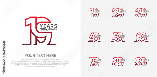Anniversary logo set vector design, red color for celebration event
