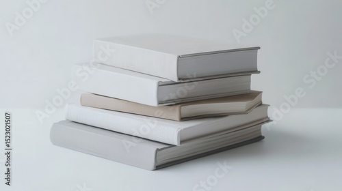 A stack of different-sized books with soft covers on a white isolated background