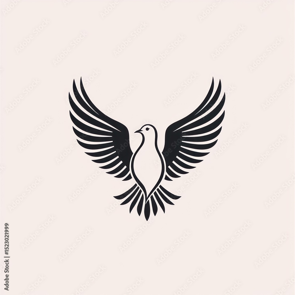 Fototapeta premium Stylized black and white dove with outstretched wings