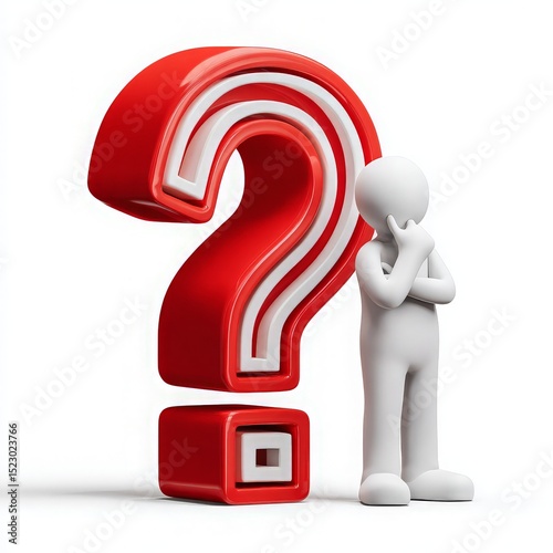 Red Question Mark with White Layers and White Figure Thinking