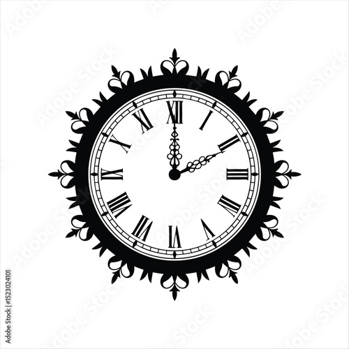 Black Silhouette Wall Clock Vector
