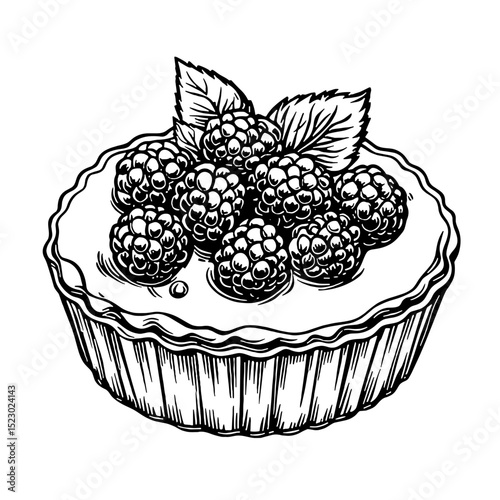Raspberry tart illustration, dessert art, handcrafted pastry, sweet treat, gourmet delicacy, copy space