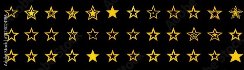 Rows of Distinct Golden Star Icons on Black Background