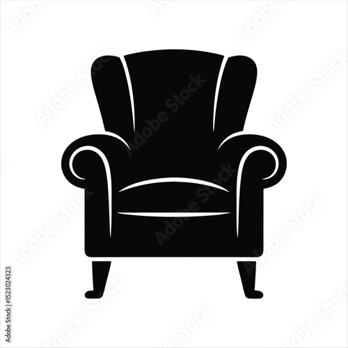 Black armchair silhouette isolated on white background
