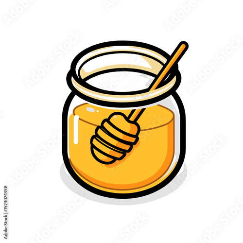 Honey jar illustration with dipper for culinary uses, health marketing, and organic products
