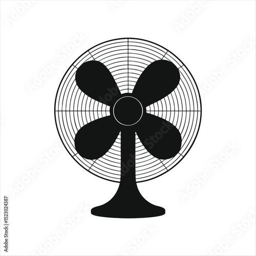 Black table fan silhouette isolated on white background