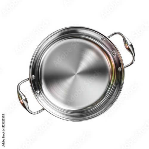 Stainless steel cooking pot with handles isolated on white background