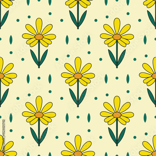 Seamless yellow flower pattern background.