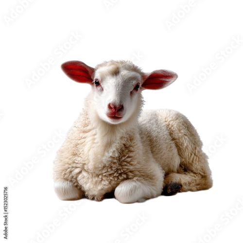 Cute lamb lying down isolated on white background