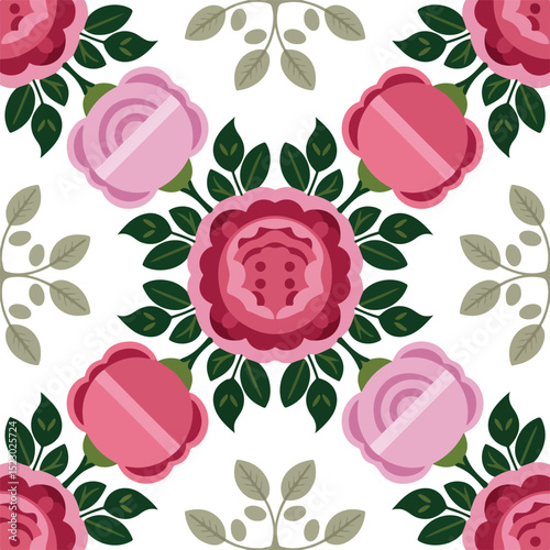 Seamless floral pattern with pink rose flowers.