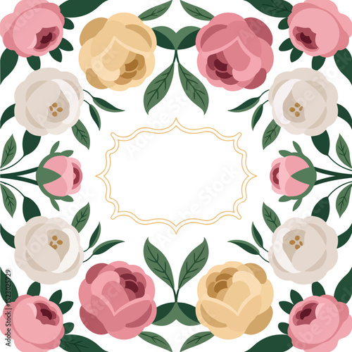 Floral frame background with peony flowers.