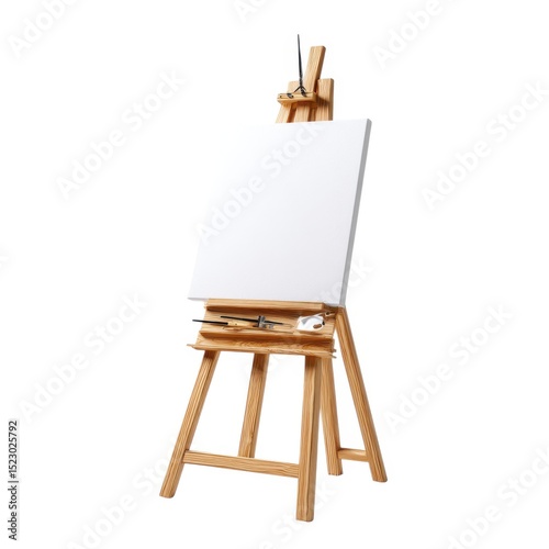 Wooden easel with blank canvas isolated on white background